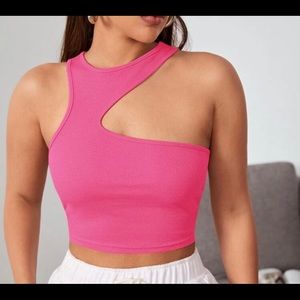 Pink asymmetrical crop top